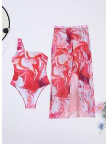 Traje de Baño de Una Pieza con Protección Solar, Diseño Moderno y Colorido, Conjunto de Dos Piezas DY030 - Flor - Ver 7