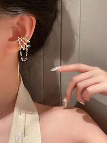 Khuyên tai kẹp không cần xỏ lỗ, mạ bạc, đính đá Cubic Zirconia, kèm dây tua dài, dành cho bé gái, trang sức lấp lánh thanh lịch cho cả ngày thường và tiệc tùng. - YE0033 - Xem 6