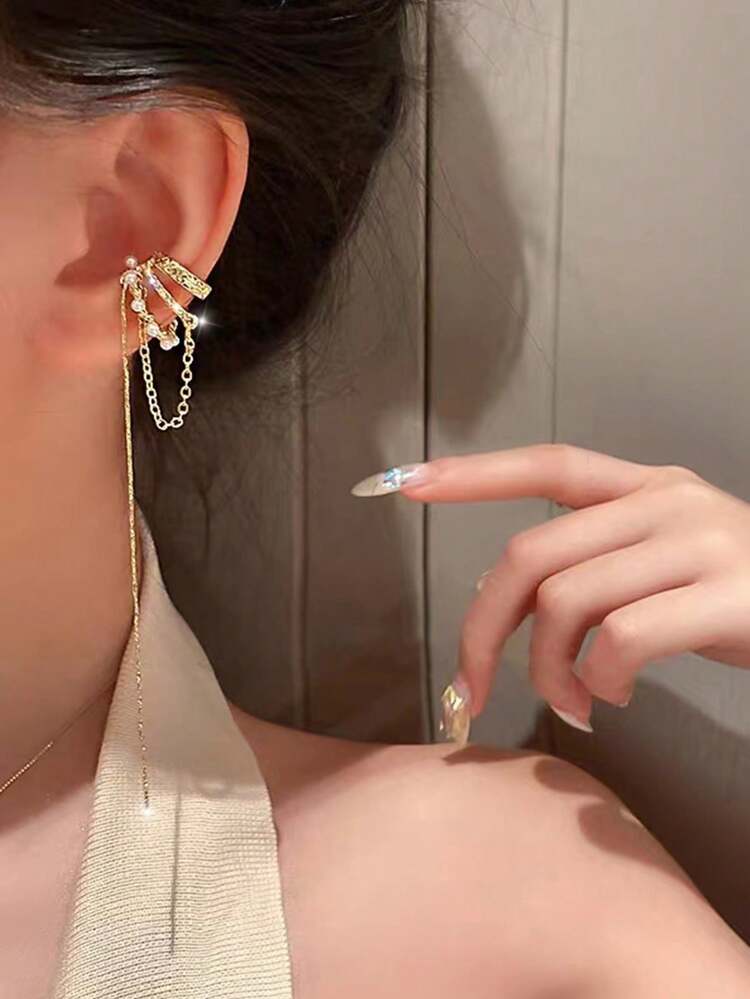 Khuyên tai kẹp không cần xỏ lỗ, mạ bạc, đính đá Cubic Zirconia, kèm dây tua dài, dành cho bé gái, trang sức lấp lánh thanh lịch cho cả ngày thường và tiệc tùng. - YE0033 - Xem 6