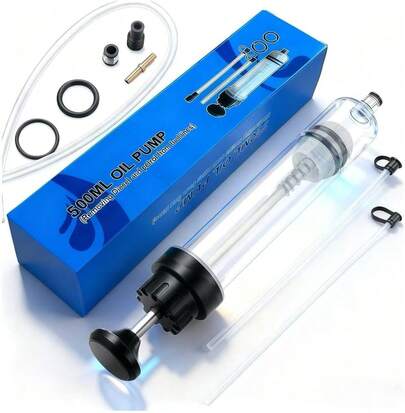 500ml Fluid Extractor Pump - Multi-Purpose Oil Transfer Tool For Automotive, Marine, Engines, Lawn Mowers - Includes 23" Hose & Extension Tubes