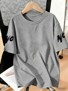 1pc Little Boy "NO RISK NO STORY" Slogan Print T-Shirt, Soft And Comfortable Fabric, Suitable For Outdoor Sports, Casual Wear, Boys Spring/Summer Top - Grey - View 6