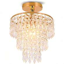 AIJINYAO Small Luxury Crystal Chandelier, Loft Light, Hallway Light, Crystal Branch Chandelier, Three-Tier Crystal Droplet Light, Decorative Light, Ceiling Light, Suitable For Bedroom, Hallway, Living Room, Girl's Room, Bathroom. (Light Source Not Included) - Gold - View 2