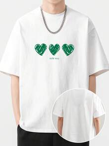 Men's Printed Short-Sleeve T-Shirt, Casual Office Wear, Everyday Wear, 100% Cotton. Men's Vintage American Style Printed Short-Sleeve T-Shirt, Thick Cotton T-Shirt For Young Men In Summer. 100% Cotton. - 白色 - 查看 2
