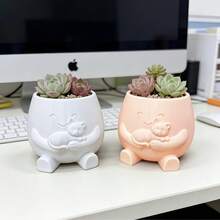 Maceta de gato creativo sosteniendo maceta de flores, alto valor estético, maceta de planta suculenta verde para escritorio, contenedor de gato impreso en 3D, estante de flores para balcón, interior y exterior, decoración y adorno - A - Ver 4