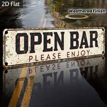 Vintage 2D Flat Aluminum Sign, 1pc - Rustic Style Wall Decor 4x16 Inches (10x40 Cm), Distressed Red & White Text, "Open Bar Please Enjoy" Sign, Suitable For Home, Bar, Cafe, Restaurant - No Electricity Required, Metal Wall Decor, Coffee Theme Sign, Distressed Craftsmanship, 2D Flat Design - A - View 5