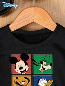 Disney Summer Baby Boy Mickey Mouse & Donald Duck Portrait Print Cute Short Sleeve T-Shirt And Shorts Set, Cartoon Pattern, Stretchy, Suitable For Newborn Infants Daily Wear - Black - View 4