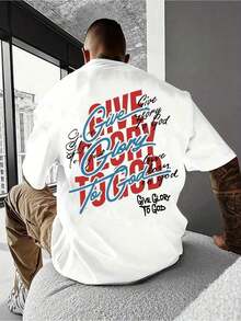 Men's Casual T-Shirt With "Glory To God" Print - Lightweight, Breathable, Crew Neck, Short Sleeve, Suitable For Religious Events And Everyday Wear - Machine Washable Streetwear Style T-Shirt - 黑色 - 查看 1
