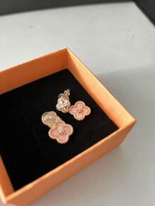 Pendientes de aro con strass dorados de estilo europeo y americano, pendientes elegantes de lujo - Pendientes de trébol - Ver 5