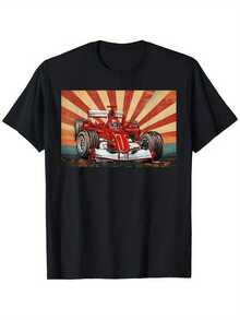 Camiseta 100% con diseño vintage de carreras de fórmula, de manga corta y cuello redondo para hombre, transpirable y casual, ideal para primavera y verano, regalo perfecto para las vacaciones. - Negro - Ver 1