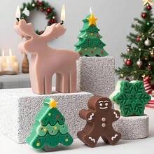 6pcs Christmas Themed Silicone Candle Molds: Reusable, Easy Release, Suitable For DIY Aromatherapy Candles, Handmade Soap And Plaster Decor – Includes Tree, Snowflake, Snowman And Reindeer Patterns – Perfect Holiday Gift Decoration - Christmas Molds - View 6