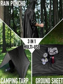 1 pezzo Impermeabile con cappuccio 3-in-1 da donna, poncho multifunzionale impermeabile per escursionismo e campeggio, realizzato in nylon resistente all'usura rivestito in PU, con cappuccio con cordino e fibbie laterali, grande attrezzatura da pioggia mimetica adatta per attività all'aperto - Multicolore - Visualizzare 6