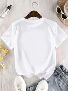 The "Blessed" Letter Print T-Shirt Is Stylish And Versatile, Suitable For All Skin Tones, And Can Be Worn For Everyday Wear As Well As Special Occasions. - White - View 2