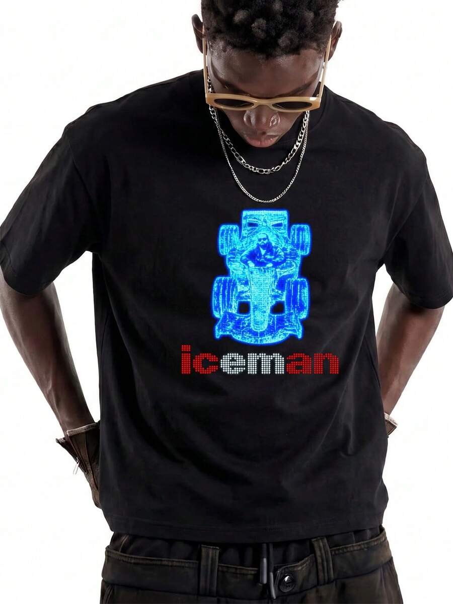 1 Stück Ice Man Popkultur Vintage Rap T-Shirt, Unisex, weiche Baumwolle, Retro-Grafikprint, kurze Ärmel, Rundhalsausschnitt, Alltagskleidung, Zuhause, Konzerte, Festivals, Musik, Sommer-Streetwear - Schwarz - Übersicht 1