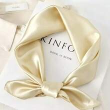 1pc Women's Solid Color Printed Square Silk Scarf, Silk Neckerchief Suitable For Daily Use - Champagne - View 8