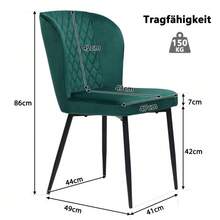 Dining Chair, Dark Green, Upholstered Designer Chair With Backrest, Velvet Seat, Metal Frame - Green - View 2