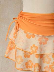 Bellisia Conjunto de 3 piezas con top de bikini triangular con cuello de halter naranja y falda a juego, para playa/resort - Multicolor 5 - Ver 5