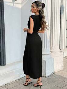Vestido corto envolvente con estampado de lunares para mujer - Negro - Ver 2