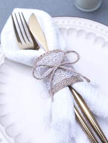 6/12pcs Reusable Lace Linen Napkin Rings, Rustic Style Table Accessories Suitable For Weddings, Parties, Dinners - Off-white - View 6