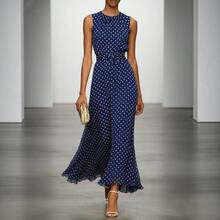 New European And American Spring Polka Dot Sleeveless Dress Women French Style Waist Cinching Elegant Long Slimming A-Line Dress - 白色 - 查看 4