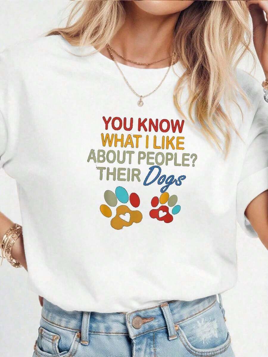 Casual T-Shirt For Dog Lovers - White - View 1