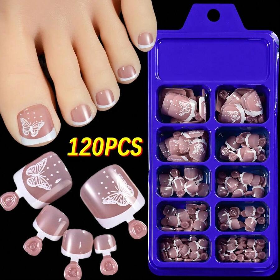 120-Piece French Manicure Set In 9 Colors, Short Square Style, Full Coverage Press-On Nails In Summer Pink And Glossy Brown. - Champagne - View 1