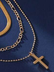 HOTNICE Kalung Rantai Multilayer Minimalis yang Modis - Emas - View 3
