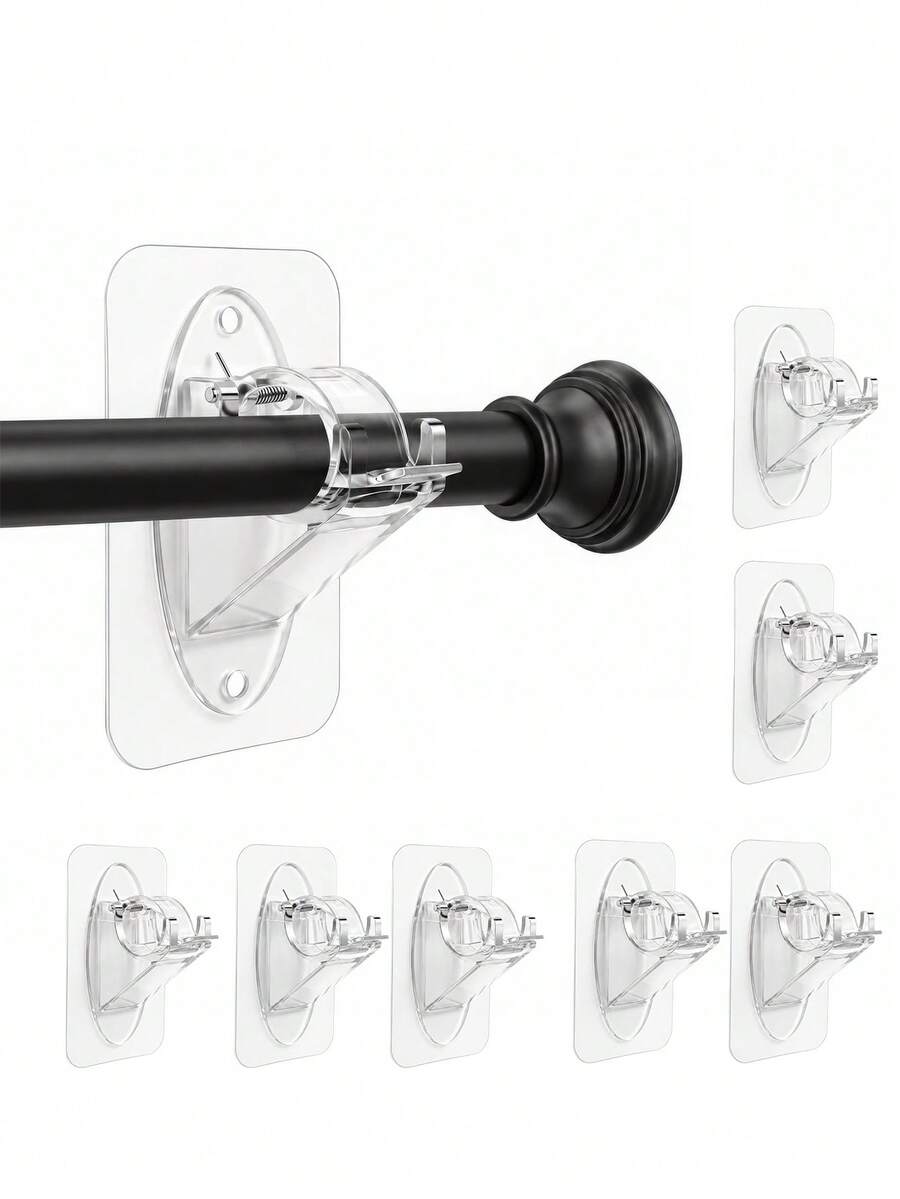 4/2pcs Self-Adhesive Rod Brackets, Multi-Function No-Drill Curtain Rod Hooks, Adjustable Curtain Rod Bracket, Suitable For Dorm, Kitchen, Home, Bathroom And More - Multicolor - View 1