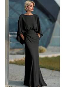 Women's 2026 European And American Style Backless Pleated Maxi Dress, Fitted And Elegant. - Black - View 3
