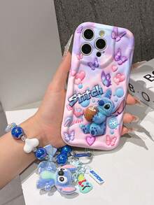 Disney Has Authorized, Phone Case - Chain Set, The Stitch Lilo & Stitch 3D Phone Case Plus A Silicone 3D Stitch Bracelet With Metallic Ring Removable Bracelet, Stitch And Angel Pattern, Compatible With Iphone17/16/15/14/13/12/11/XS/XR/X Plus Pro Max, A Stylish Cartoon Phone Case, The Perfect Gift Choice, Phone Protection, Durable Phone Cover, Great Gift For Friends And Family. - trắng - Xem 4