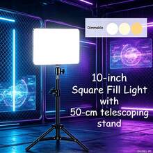 Borriig 10-Inch Dimmable Square LED Ring Light With 50cm Adjustable Tripod, Suitable For Live Streaming, Makeup, And Photography Lighting - 10-inch Square Fill Light + 50cm Stand - View 2