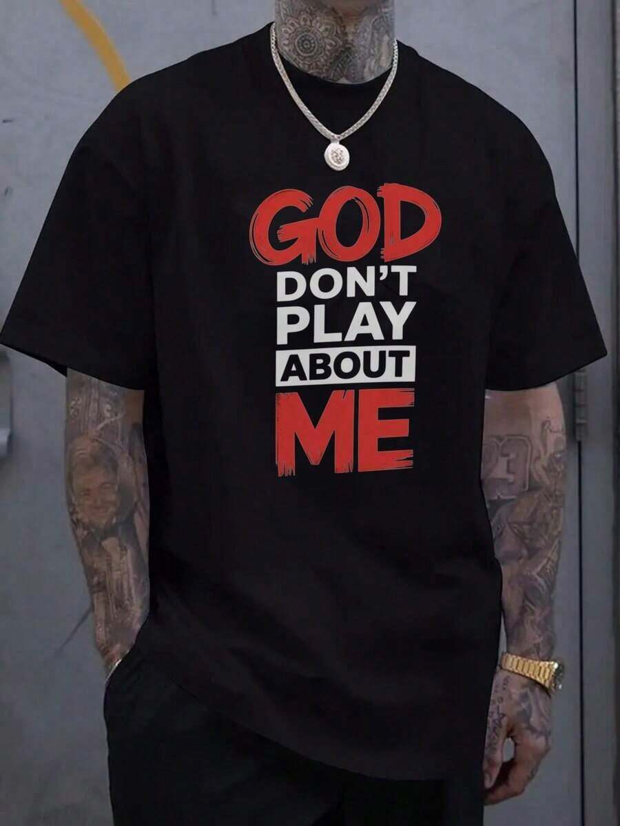 2026 God, Don't Joke With Me – Men's Plus Size Summer Shirt In Y2K Style - Schwarz - 查看 1