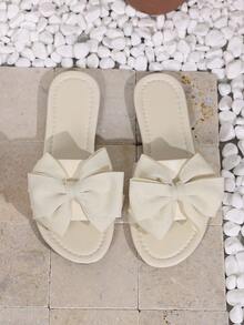 Flat Heel Slippers For Women, New Summer Styles, Multi-Color Bow Decor, Versatile Slide Sandals - Blue - View 3