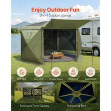 VEVOR Pop Up Gazebo Screen Tent, 3.6 X 3.6 M Large 6-Sided Camping Canopy Tent With Removable Top & Carry Bag, Quick-Set & Bite-Proof, Screen House Sun Shelter For 8-10 Persons Backyard Patio, Green - Star Canopy 12x12FT Army Green - 查看 3