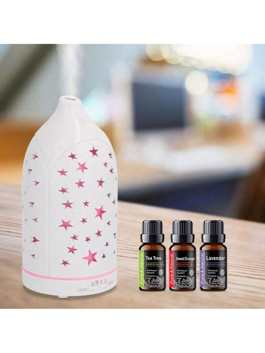 Send 3 oils,Star Hollow Design Oil Diffuser 7 Changing LED Lights, Ultra Quiet & Auto Shutdown for Safety - Mist - Ver 1