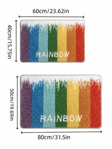 1pc Rainbow Gradient Faux Cashmere Bath Mat, Soft & Absorbent Bathroom Rug For Home, Bedroom, Bathtub, Shower - A - View 8