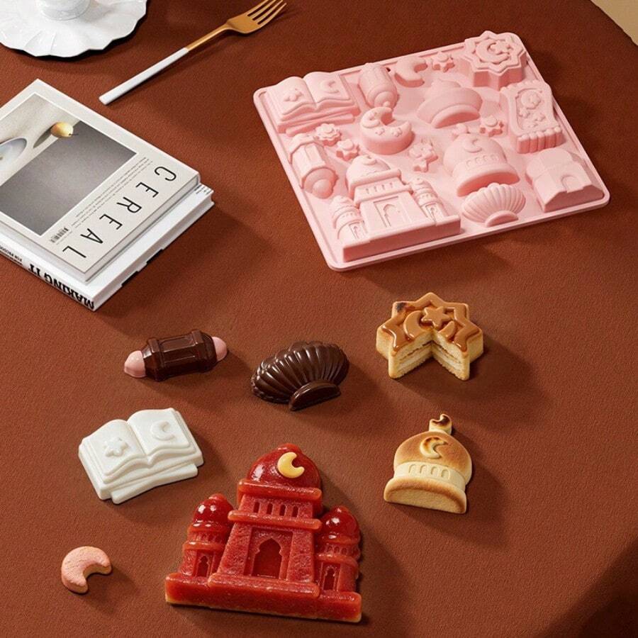 1pc Holiday Theme Silicone Candy Mold Set, Includes Star, Moon, Castle, Shell Shapes, Chocolate, Pudding, Cake Baking Silicone Mold - View 1