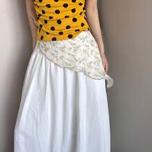A Japanese-Style Vintage Linen Floral Scarf For Women, Suitable For Layering As A Hip Wrap, Paired With A Skirt, Or As A Triangular Headscarf Or Waist Accessory - 黃色條紋三角巾 - 查看 3