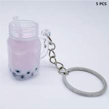 5 piezas Mini llaveros de taza de bubble tea, dijes de taza coloridos, que incluyen llavero, anillo para llave, decoración de mini taza de bubble tea, manualidades DIY para llaveros, bolsos, mochilas, regalo pequeño y lindo - Llavero de taza de té con leche - Ver 9