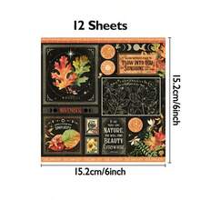 12 Stücke Blumen- und Blattmuster Scrapbooking Papier, DIY Bastelmaterial für Lesezeichen, Tagebücher, Fotoalben, Grußkarten, Planer Dekoration, geeignet für Halloween, Weihnachten, Valentinstag, Ostern - Quadrat - Übersicht 12