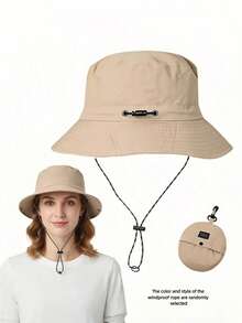 1pc Quick-Dry Bucket Hat, , Outdoor Hiking Waterproof Sun Protection Hat, Fishing Sun Hat Foldable Storage, Fashion Accessory Hat, Holiday Gift, Back To School Season {Windproof Rope Color Style Random} Men's Hat - Multicolor - View 10