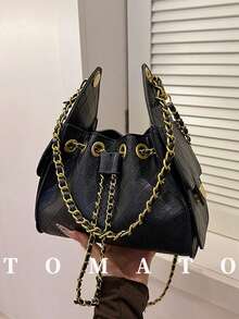1pc Fashion Personalized Women's Crossbody Bag, PU Leather Material, Street Chain Shoulder Bag, Metal Eyelet Decor, Suitable For Outings, Gatherings, Commuting And Other Occasions. Women's Gift, Shopping, Work, Dating, Office, Travel - Black - View 6
