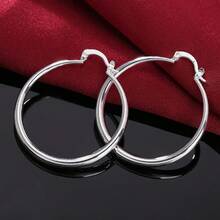 925 Sterling Silver Round Earrings, Elegant Dangle Earrings For Wedding Promises, Fine Hoop Earrings, Simple And High Quality, Versatile For Women. - 當然 - 查看 12