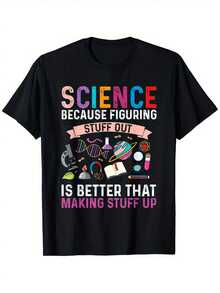 Men's Science-Themed T-Shirt With Equations/Graphs Of Chemistry, Physics, Biology And Mathematics - 100% Breathable Cotton Short-Sleeve T-Shirt For STEM Students, Teachers, Scientists - Casual Crew Neck T-Shirt For All Seasons. - 黑色 - 查看 6