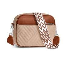Premium Quilted Crossbody Bags For Women With Anti-Pickpocket Clip, Vegan Leather Handbags, Travel Purses For Women - 單肩包,沙色和棕色提花肩帶 - 查看 8
