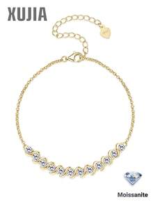 XUJIA 1pc Women's 925 Sterling Silver Moissanite Bracelet, D Color 2.5mm Round Cut Moissanite, Elegant Ladies Bracelet, Engagement Wedding Birthday Gift - BMO-047 - View 2