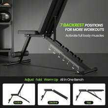 Adjustable Weight Bench For Home Gym, Foldable Workout Bench For Full Body Fitness Dumbbell Exercise, 600LBS Incline Decline Flat Bench With Resistance Bands For Strength Training - Black - View 3