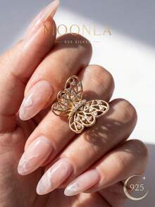 1pc 925 Sterling Silver Fashionable French Butterfly Ring, Suitable For Office, Cocktail Party And High-End Gift - French Butterfly - View 2