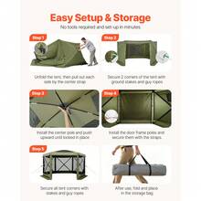 VEVOR Pop Up Gazebo Screen Tent, 3.6 X 3.6 M Large 6-Sided Camping Canopy Tent With Removable Top & Carry Bag, Quick-Set & Bite-Proof, Screen House Sun Shelter For 8-10 Persons Backyard Patio, Green - Star Canopy 12x12FT Army Green - 查看 5