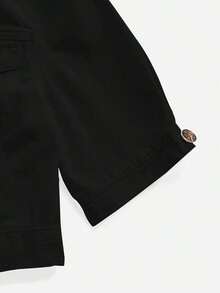 Chaqueta vaquera casual de mujer de manga corta y abotonadura sencilla - Negro - Ver 3