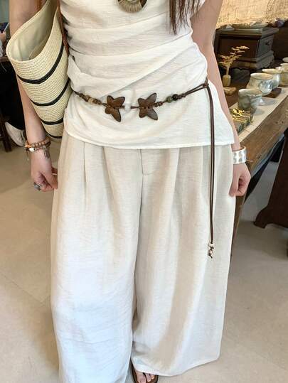 1pc Coffee Color Polyester Fiber Niche Butterfly Decor Waist Rope For Women